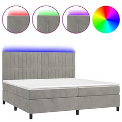 vidaXL atsperu gulta ar matraci, LED, gaiši pelēks samts, 200x200 cm cena un informācija | Gultas | 220.lv