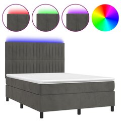 vidaXL atsperu gulta ar matraci, LED, tumši pelēks samts, 140x190 cm цена и информация | Кровати | 220.lv