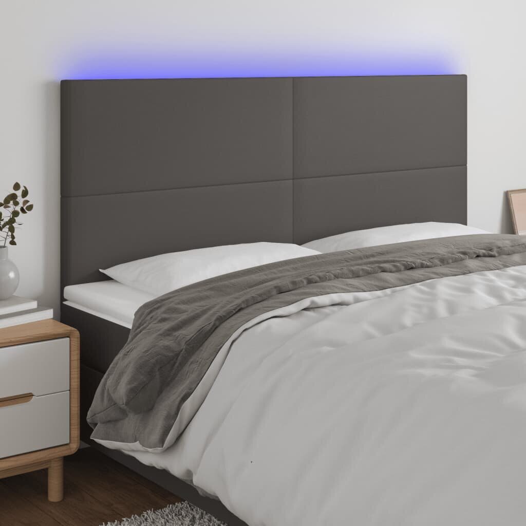 vidaXL gultas galvgalis ar LED, 200x5x118/128 cm, pelēks mākslīgā āda cena un informācija | Gultas | 220.lv