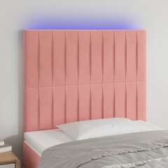 vidaXL gultas galvgalis ar LED, 90x5x118/128 cm, rozā samts cena un informācija | Gultas | 220.lv