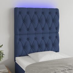 vidaXL gultas galvgalis ar LED, 80x7x118/128 cm, zils audums cena un informācija | Gultas | 220.lv