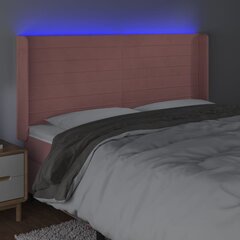 vidaXL gultas galvgalis ar LED, 163x16x118/128 cm, rozā samts цена и информация | Кровати | 220.lv