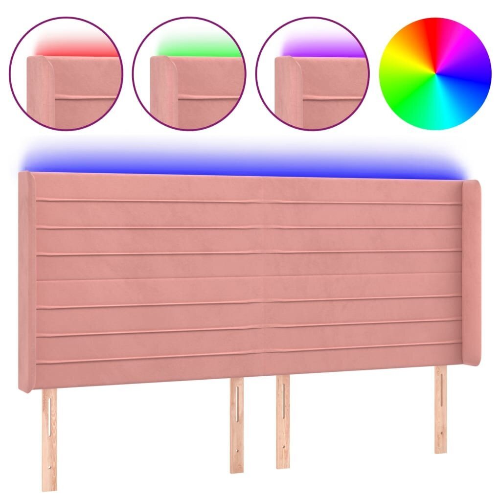 vidaXL gultas galvgalis ar LED, 163x16x118/128 cm, rozā samts цена и информация | Gultas | 220.lv