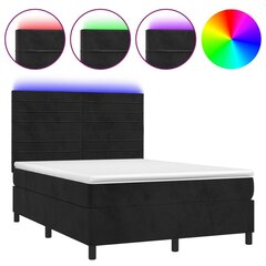 vidaXL atsperu gulta ar matraci, LED, melns samts, 140x190 cm цена и информация | Кровати | 220.lv