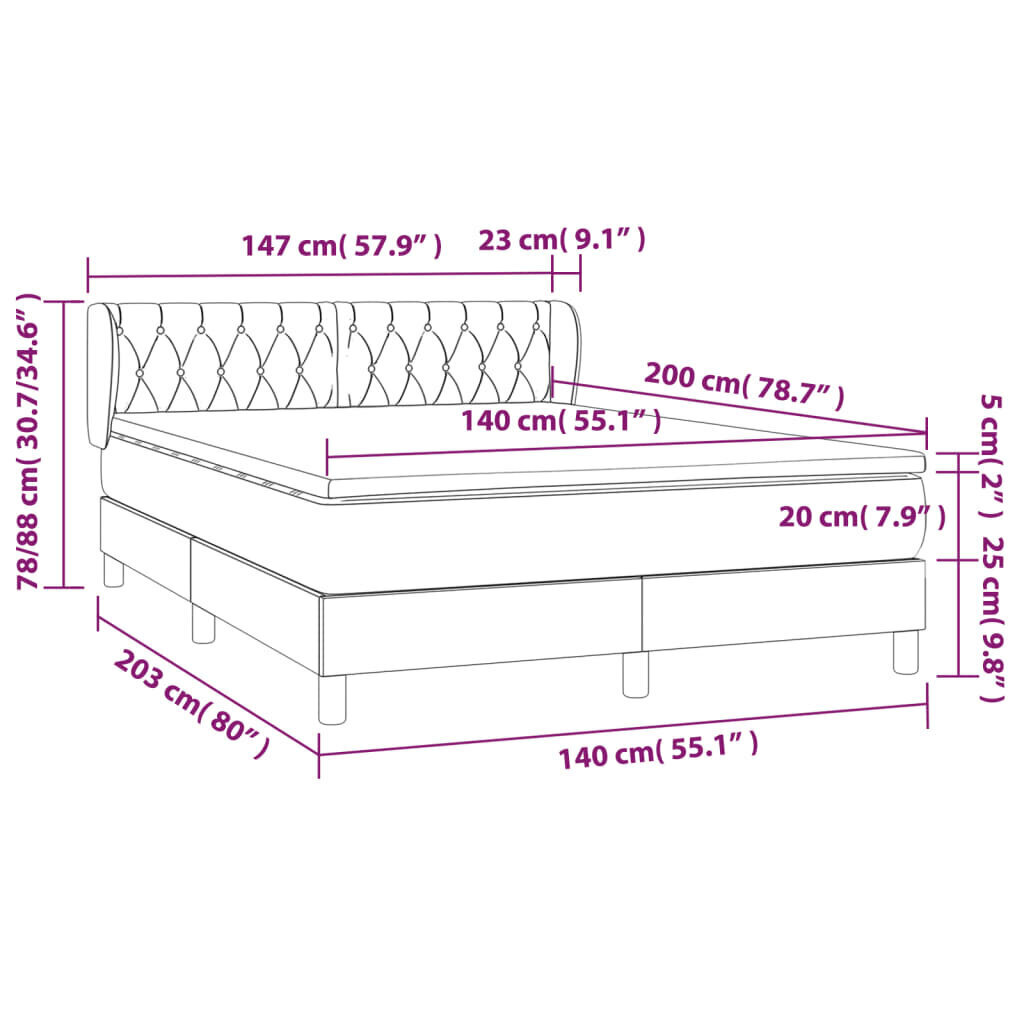 vidaXL atsperu gulta ar matraci, zils, 140x200 cm, audums cena un informācija | Gultas | 220.lv