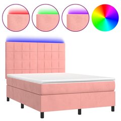 vidaXL atsperu gulta ar matraci, LED, rozā samts, 140x190 cm цена и информация | Кровати | 220.lv