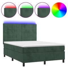 vidaXL atsperu gulta ar matraci, LED, tumši zaļš samts, 140x190 cm цена и информация | Кровати | 220.lv