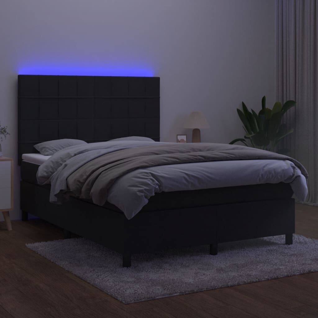 vidaXL atsperu gulta ar matraci, LED, melns samts, 140x190 cm цена и информация | Gultas | 220.lv