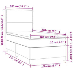 vidaXL atsperu gultas rāmis ar matraci, krēmkrāsas, 100x200 cm, audums cena un informācija | Gultas | 220.lv