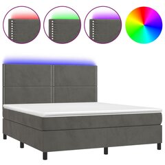 vidaXL atsperu gulta ar matraci, LED, tumši pelēks samts, 160x200 cm cena un informācija | Gultas | 220.lv