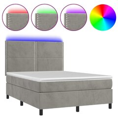 vidaXL atsperu gulta ar matraci, LED, gaiši pelēks samts, 140x200 cm cena un informācija | Gultas | 220.lv