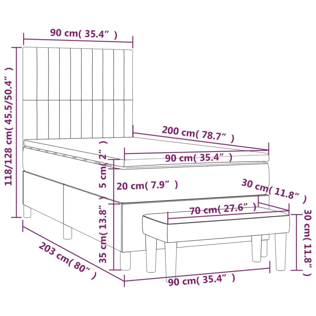 vidaXL atsperu gulta ar matraci, gaiši pelēks, 90x200 cm, audums cena un informācija | Gultas | 220.lv