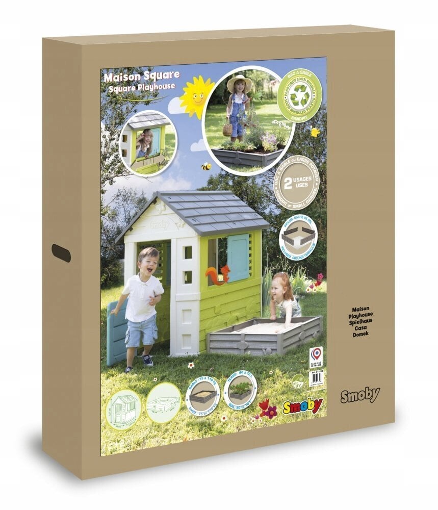 Smoby Dārza rotaļu namiņš ar smilšu kastes 810728 cena un informācija | Bērnu rotaļu laukumi, mājiņas | 220.lv