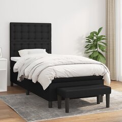 vidaXL atsperu gulta ar matraci, melna, 90x190 cm, audums cena un informācija | Gultas | 220.lv