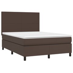 vidaXL atsperu gulta ar matraci, LED, brūna, 140x200 cm, mākslīgā āda cena un informācija | Gultas | 220.lv