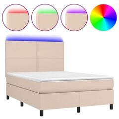 vidaXL atsperu gulta ar matraci, LED, kapučīno, 140x200 cm cena un informācija | Gultas | 220.lv