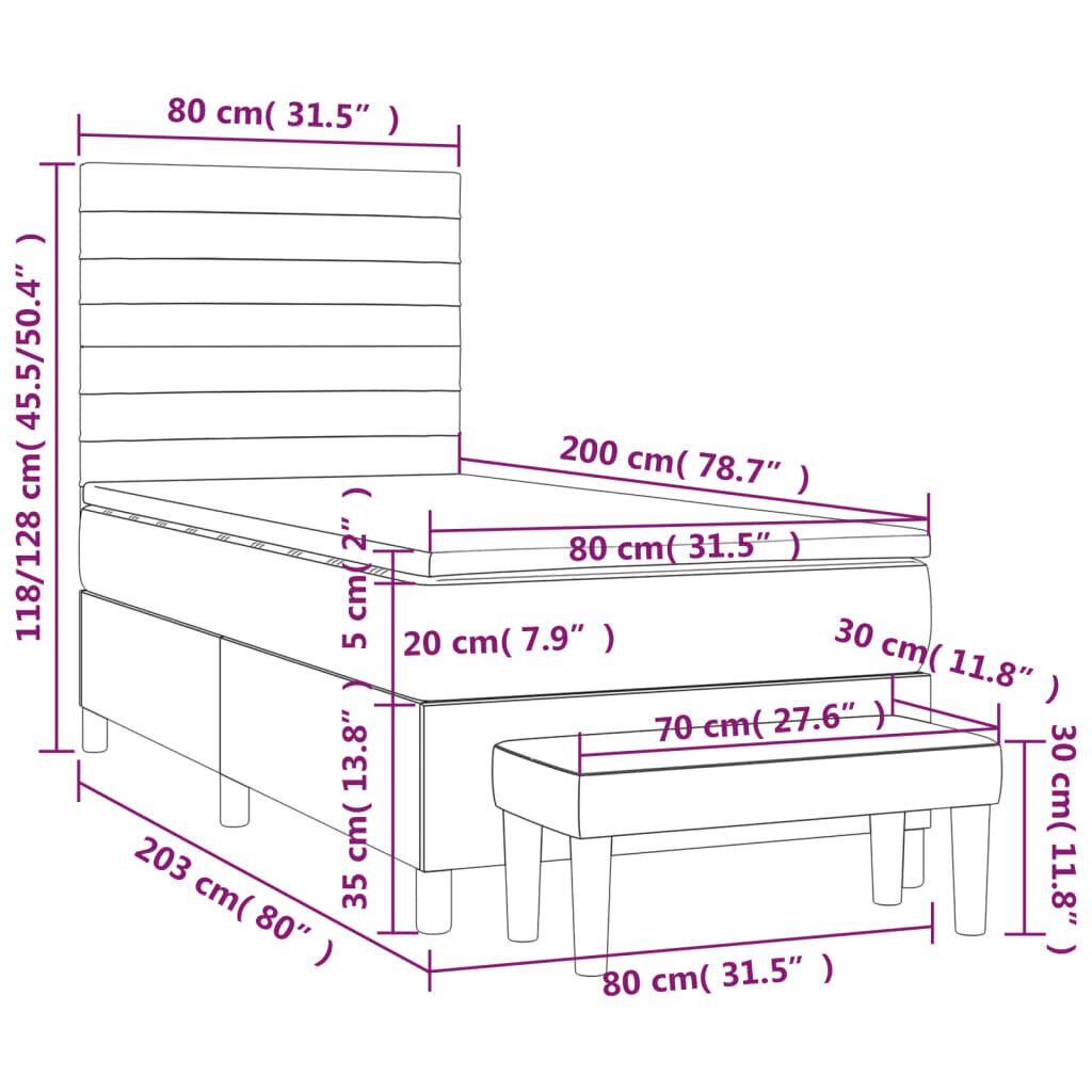 vidaXL atsperu gultas rāmis ar matraci, melna, 80x200 cm, audums цена и информация | Gultas | 220.lv