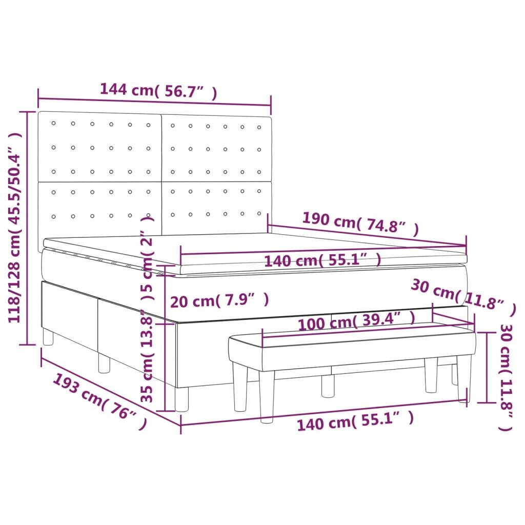 vidaXL atsperu gulta ar matraci, rozā samts, 140x190 cm цена и информация | Gultas | 220.lv