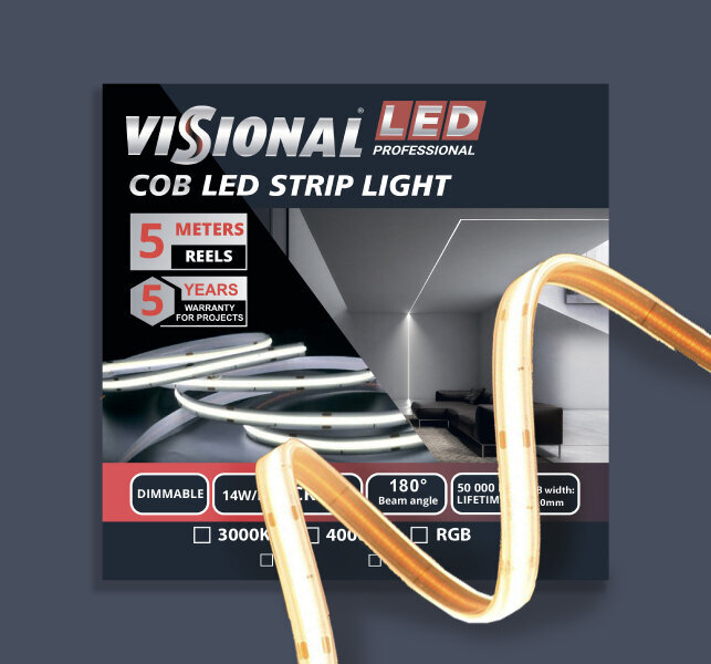 LED COB LENTE 12V / 14W/m / 3000K / WW - silti balta / 1380 LM/m / CRI >97 / DIMMABLE / IP20 / VISIONAL PROFESSIONAL / 5m iepakojumā cena un informācija | LED lentes | 220.lv