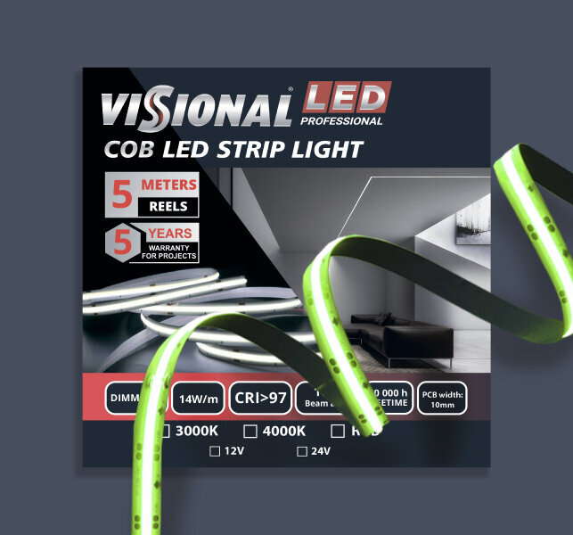 LED COB LENTE 24V / 14W/m / RGB - DAUDZKRĀSAINA / 1400LM/m / CRI >97 / DIMMABLE / IP20 / VISIONAL PROFESSIONAL / 5m iepakojumā cena un informācija | LED lentes | 220.lv