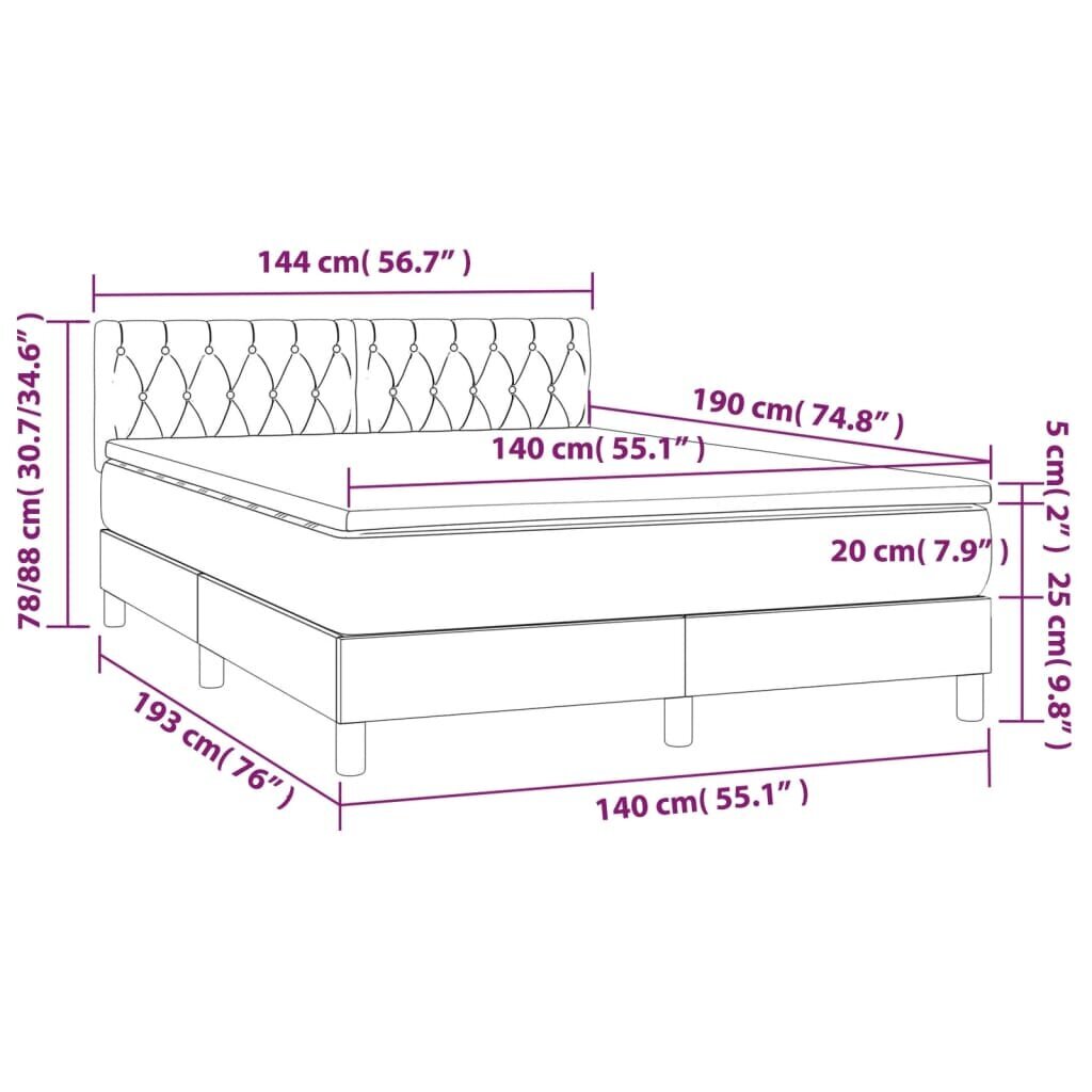 vidaXL atsperu gulta ar matraci, LED, tumši brūns audums, 140x190 cm cena un informācija | Gultas | 220.lv