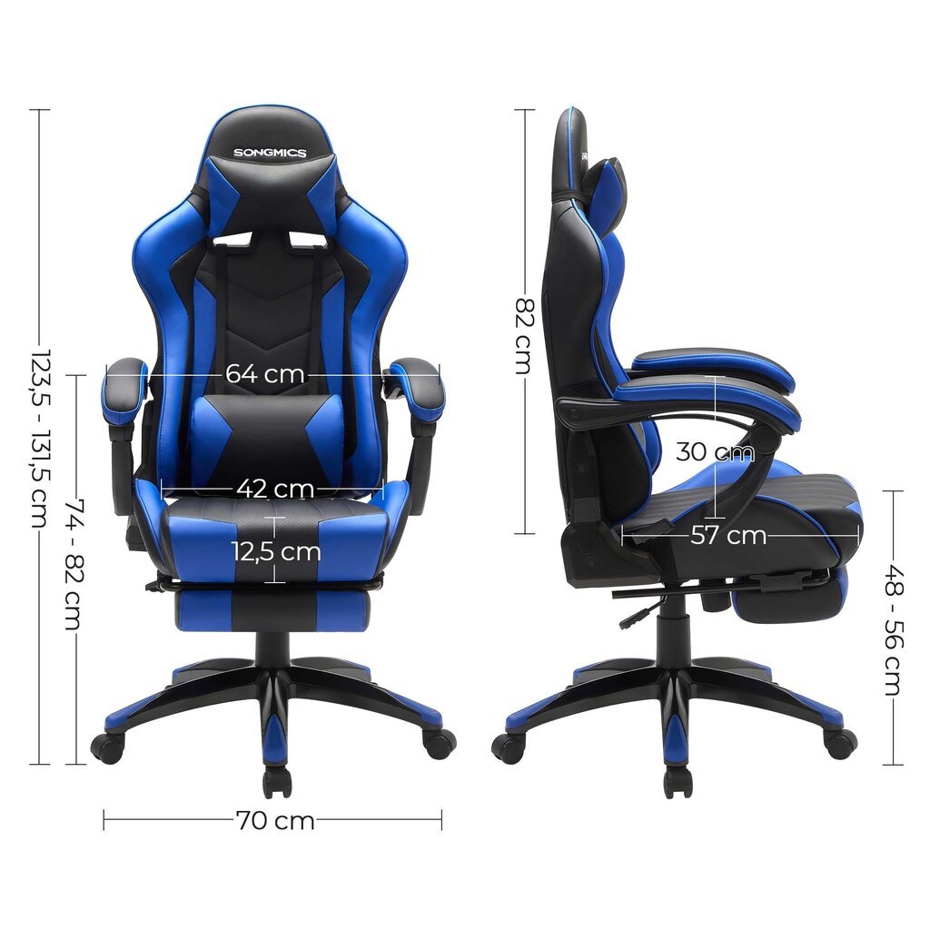Spēļu krēsls ar kāju balstu melns/zils RCG026B01 cena un informācija | Biroja krēsli | 220.lv