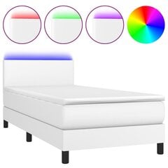 vidaXL atsperu gulta ar matraci, LED, balta, 90x200 cm, mākslīgā āda cena un informācija | Gultas | 220.lv