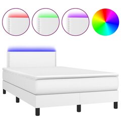 vidaXL atsperu gulta ar matraci, LED, balta, 120x200 cm, mākslīgā āda цена и информация | Кровати | 220.lv