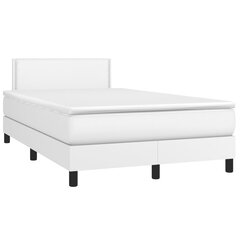 vidaXL atsperu gulta ar matraci, LED, balta, 120x200 cm, mākslīgā āda cena un informācija | Gultas | 220.lv