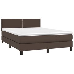 vidaXL atsperu gulta ar matraci, LED, brūna, 140x190 cm, mākslīgā āda цена и информация | Кровати | 220.lv