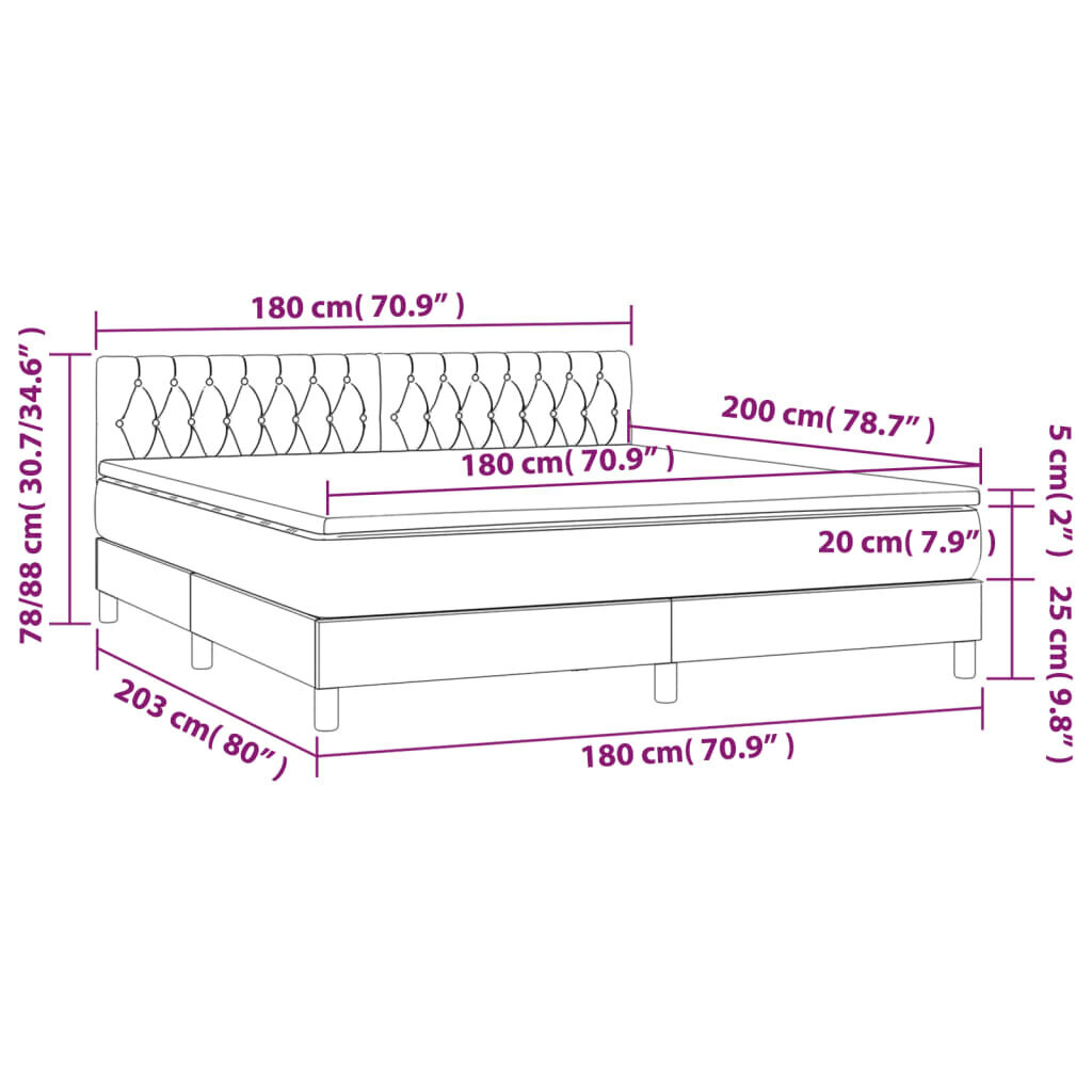 vidaXL atsperu gulta ar matraci, LED, melns samts, 180x200 cm cena un informācija | Gultas | 220.lv