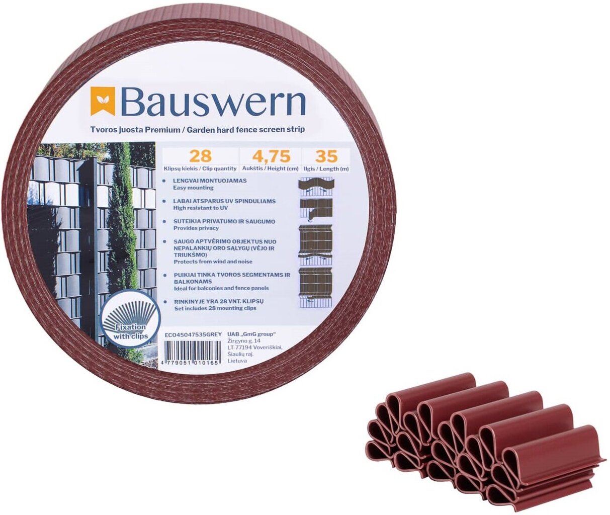Žoga lentes komplekts Bauswern eco, 35 x 0,0475 m (450 g/m²) + 28 klipši. Brūns cena un informācija | Žogi un piederumi | 220.lv