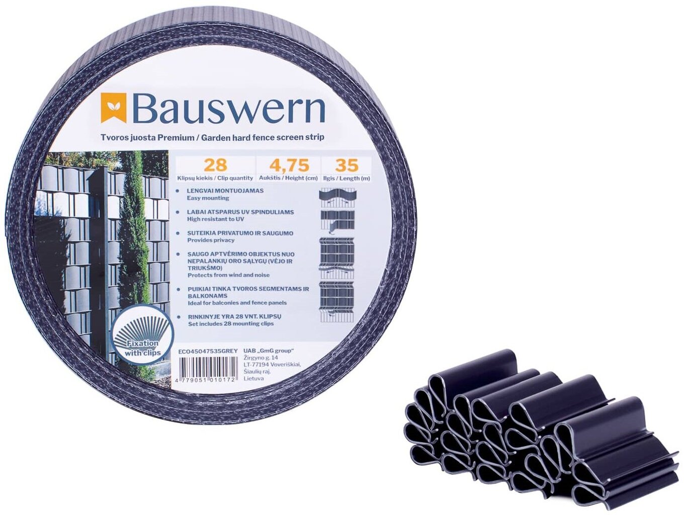 Žoga lentes komplekts Bauswern eco, 35 x 0,0475 m (450 g/m²) + 28 klipši. Pelēks цена и информация | Žogi un piederumi | 220.lv