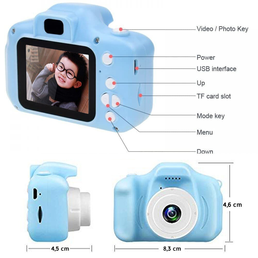 Bērnu fotoaparāts - digitālā kamera FantasyHome, zils cena un informācija | Rotaļlietas zēniem | 220.lv