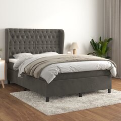 vidaXL atsperu gulta ar matraci, tumši pelēka samts, 140x200 cm cena un informācija | Gultas | 220.lv