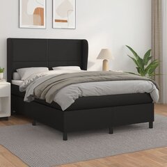 vidaXL atsperu gulta ar matraci, melna, 140x190 cm, mākslīgā āda cena un informācija | Gultas | 220.lv