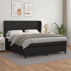 vidaXL atsperu gulta ar matraci, melna, 160x200 cm, mākslīgā āda cena un informācija | Gultas | 220.lv