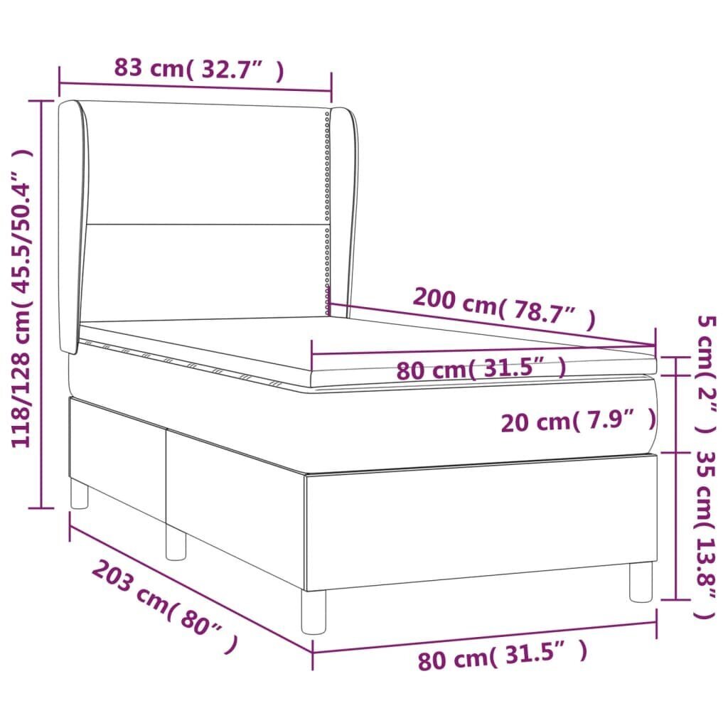 vidaXL atsperu gulta ar matraci, melna, 80x200 cm, mākslīgā āda цена и информация | Gultas | 220.lv