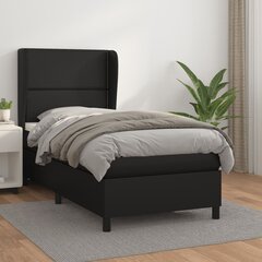 vidaXL atsperu gultas rāmis ar matraci, melna, 90x190 cm, mākslīgā āda cena un informācija | Gultas | 220.lv