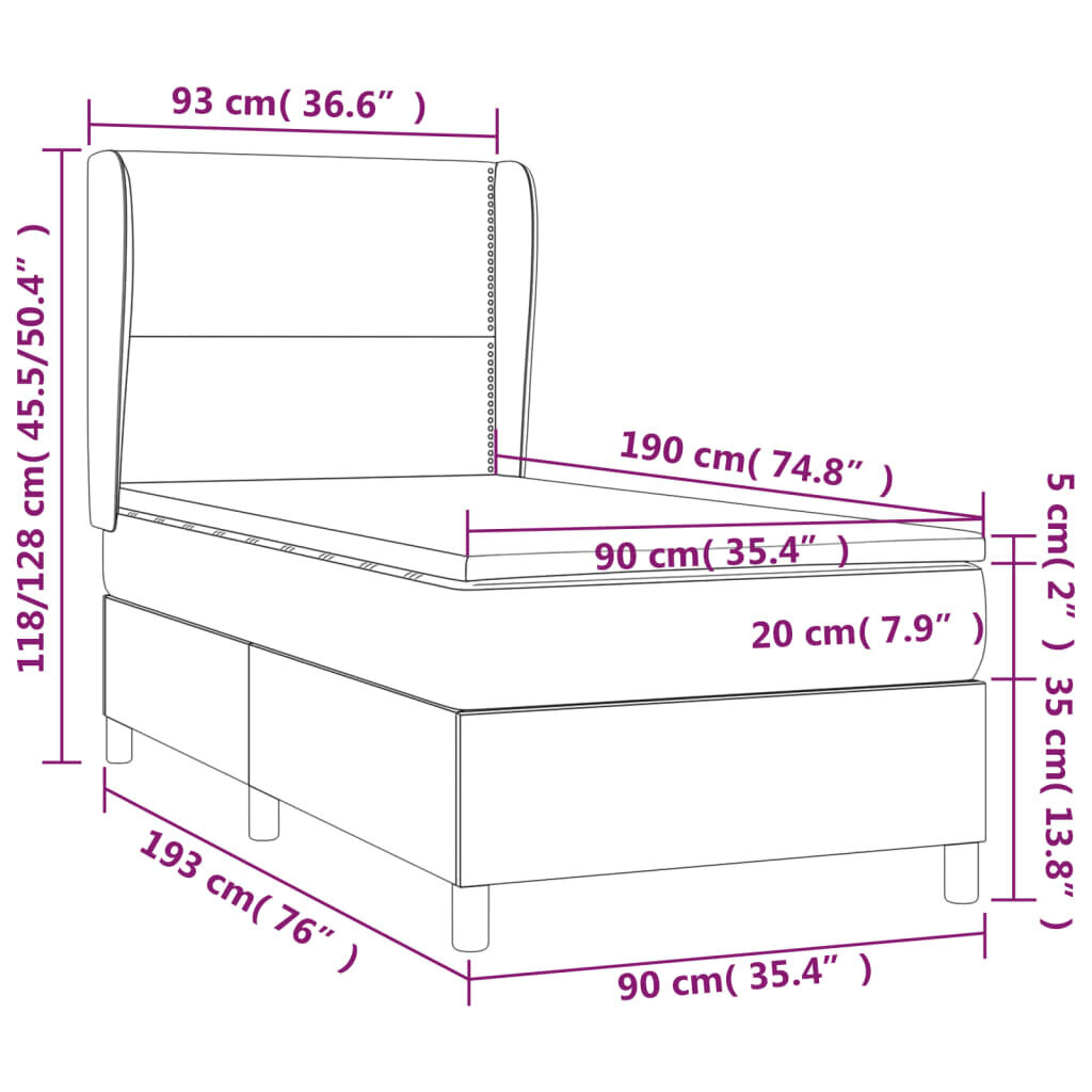 vidaXL atsperu gultas rāmis ar matraci, melna, 90x190 cm, mākslīgā āda цена и информация | Gultas | 220.lv