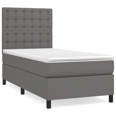 vidaXL atsperu gulta ar matraci, pelēka, 90x200 cm, mākslīgā āda цена и информация | Кровати | 220.lv