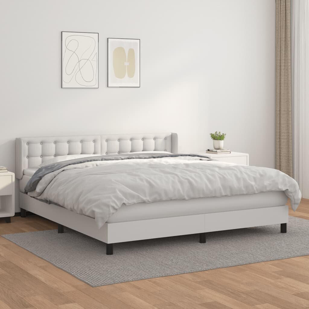 vidaXL atsperu gulta ar matraci, balta, 160x200 cm, mākslīgā āda цена и информация | Gultas | 220.lv