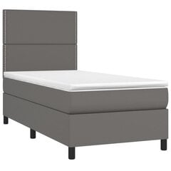 vidaXL atsperu gulta ar matraci, pelēka, 100x200 cm, mākslīgā āda cena un informācija | Gultas | 220.lv