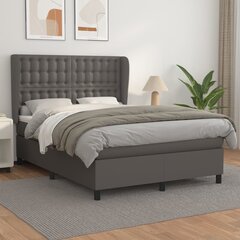 vidaXL atsperu gulta ar matraci, pelēka, 140x200 cm, mākslīgā āda cena un informācija | Gultas | 220.lv