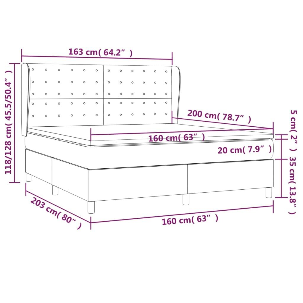 vidaXL atsperu gulta ar matraci, kapučīno, 160x200 cm, mākslīgā āda cena un informācija | Gultas | 220.lv