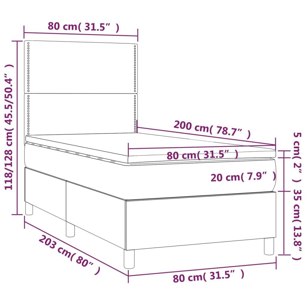 vidaXL atsperu gultas rāmis ar matraci, gaiši pelēka audums, 80x200 cm cena un informācija | Gultas | 220.lv