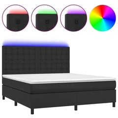 vidaXL atsperu gulta ar matraci, LED, melna, 160x200 cm, mākslīgā āda cena un informācija | Gultas | 220.lv