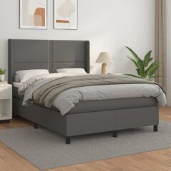 vidaXL atsperu gulta ar matraci, pelēka, 140x200 cm, mākslīgā āda cena un informācija | Gultas | 220.lv