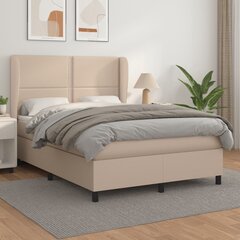 vidaXL atsperu gulta ar matraci, kapučīno, 140x200 cm, mākslīgā āda cena un informācija | Gultas | 220.lv