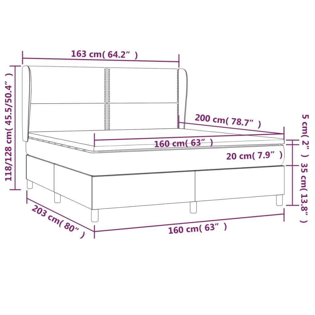 vidaXL atsperu gulta ar matraci, balta, 160x200 cm, mākslīgā āda cena un informācija | Gultas | 220.lv